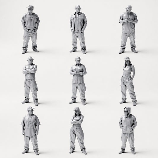 Hip-Hop, Urban y Streetwear: 9 figuras de resina sin pintar en vista abierta