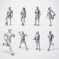 Set de figuras de deporte, ocio y atletas: 8 figuras de resina sin pintar en vista abierta