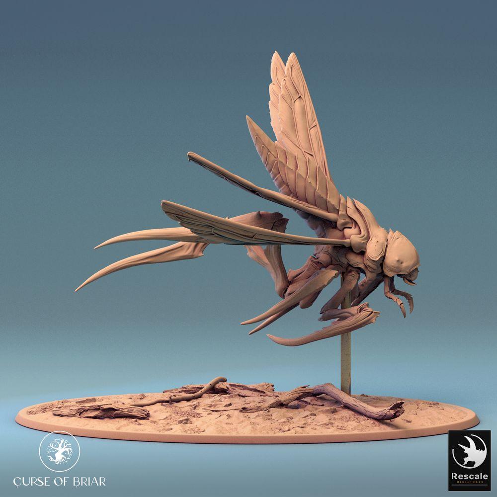 Produktfoto Tabletop 28mm Lord of the Print (LotP) 0: Tabletop Miniatur: Insektoide Flugbestie - Mantiskreatur mit Sichelarme, Schwarmkreatur, Riesenwespe Giant Wasp (24_07_D8)