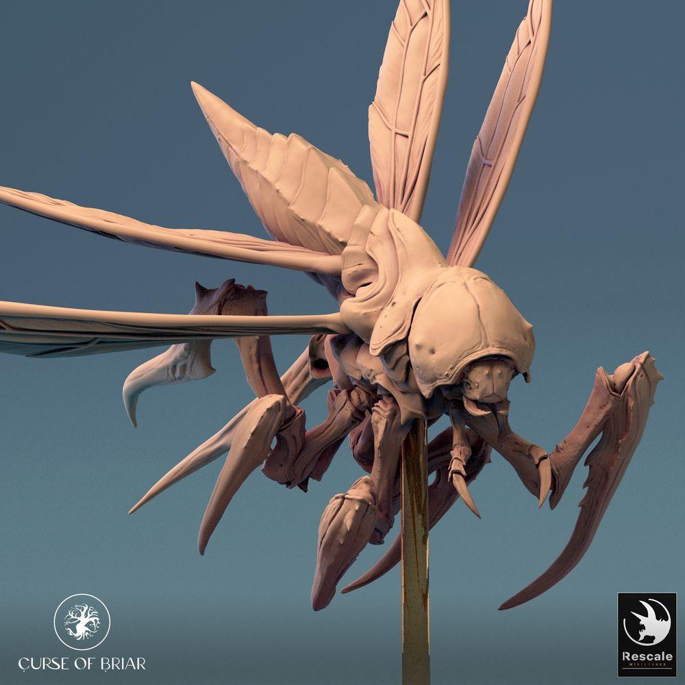 Produktfoto Tabletop 28mm Lord of the Print (LotP) 0: Tabletop Miniatur: Insektoide Flugbestie - Mantiskreatur mit Sichelarme, Schwarmkreatur, Riesenwespe Giant Wasp (24_07_D8)