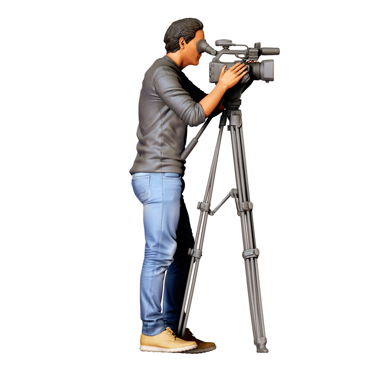 Stehende Figur: Kameramann mit Videokamera auf Dreibein-Stativ (Ref. Nr. 513) - Designer-Farbdarstellung