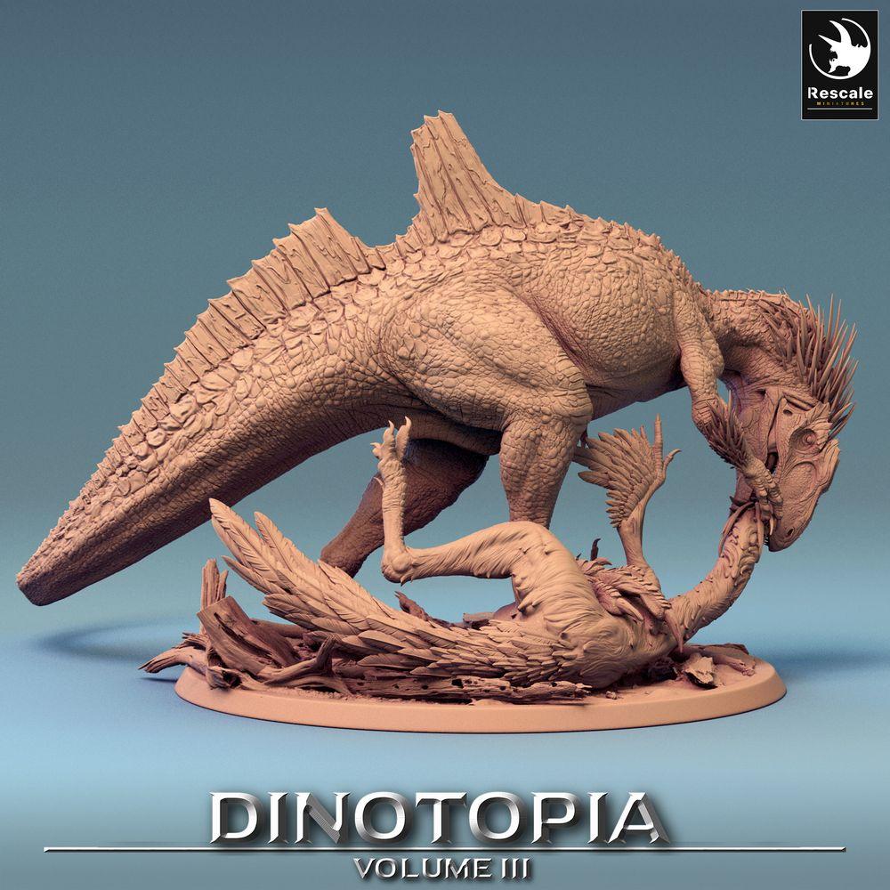 Foto del producto Tabletop 28mm Lord of the Print (LotP) 0: Miniatura de Tabletop: Concavenator depredador - Desgarrando su presa, bestia de caza Apex, criatura prehistórica en base de diorama (24_06_C3)