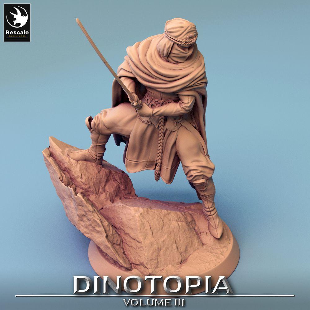 Produktfoto Tabletop 28mm Lord of the Print (LotP) 0: Fantasy Figur: Wüstenkrieger, Nomaden-Schwertkämpfer mit Krummsäbel im Hinterhalt, Schleierassassine (24_06_E2)