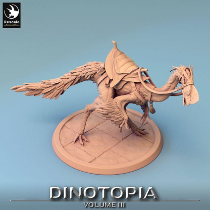 Foto del producto Tabletop 28mm Lord of the Print (LotP) 0: Miniatura de Tabletop: Oviraptor Raptor-Reittier - Montura de dinosaurio / Terrorvogel con silla y bridas (24_06_D6)