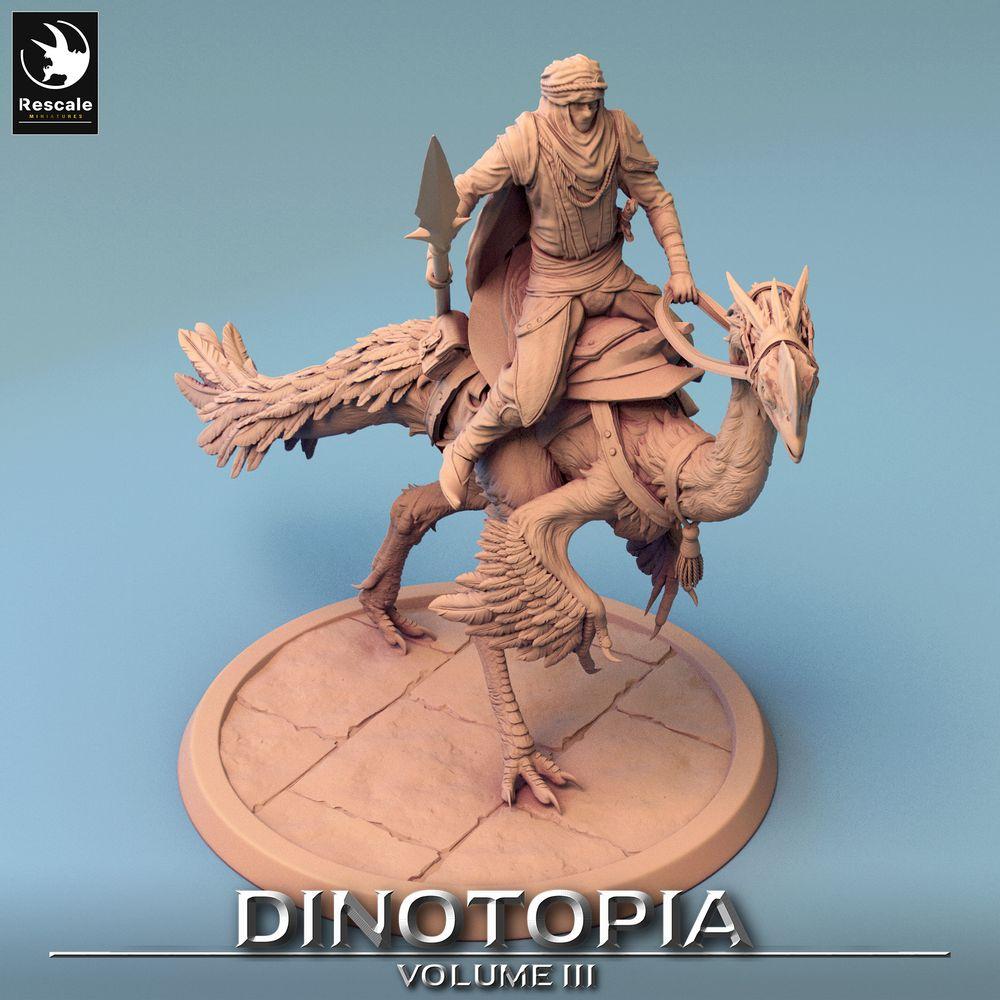 Foto del producto Tabletop 28mm Lord of the Print (LotP) 0: Miniatura de Tabletop: Jinete de Raptor sobre Oviraptor, Caballero del Desierto con lanza, Jinete de Raptor (24_06_D7)