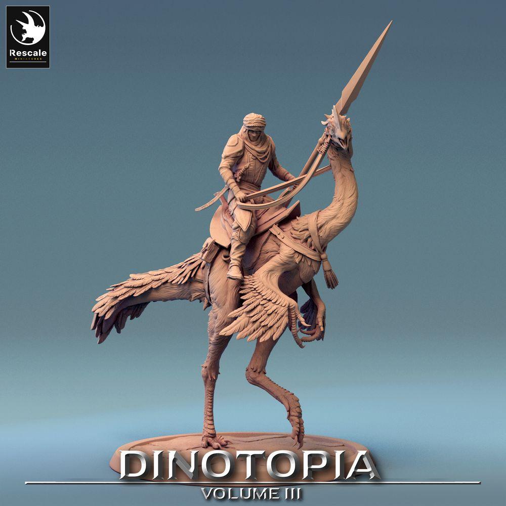 Foto del producto Tabletop 28mm Lord of the Print (LotP) 0: Miniatura de fantasía: Jinete nómada sobre Oviraptor, jinete de raptores con lanza (24_06_D8)