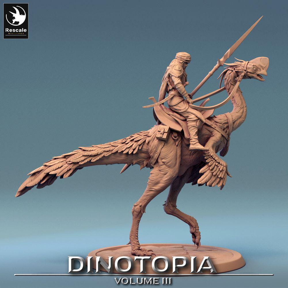 Foto del producto Tabletop 28mm Lord of the Print (LotP) 0: Miniatura de fantasía: Jinete nómada sobre Oviraptor, jinete de raptores con lanza (24_06_D8)