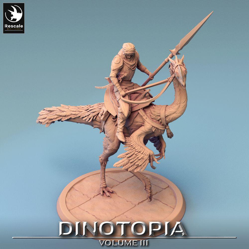 Foto del producto Tabletop 28mm Lord of the Print (LotP) 0: Miniatura de fantasía: Jinete nómada sobre Oviraptor, jinete de raptor con lanza (24_06_D8)