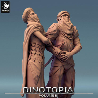 Foto del producto Tabletop 28mm Lord of the Print (LotP) 0: Set de figuras de fantasía: pareja de líderes nómadas del desierto, dúo de guardianes de la caravana, exploradores de las dunas (24_06_E29)