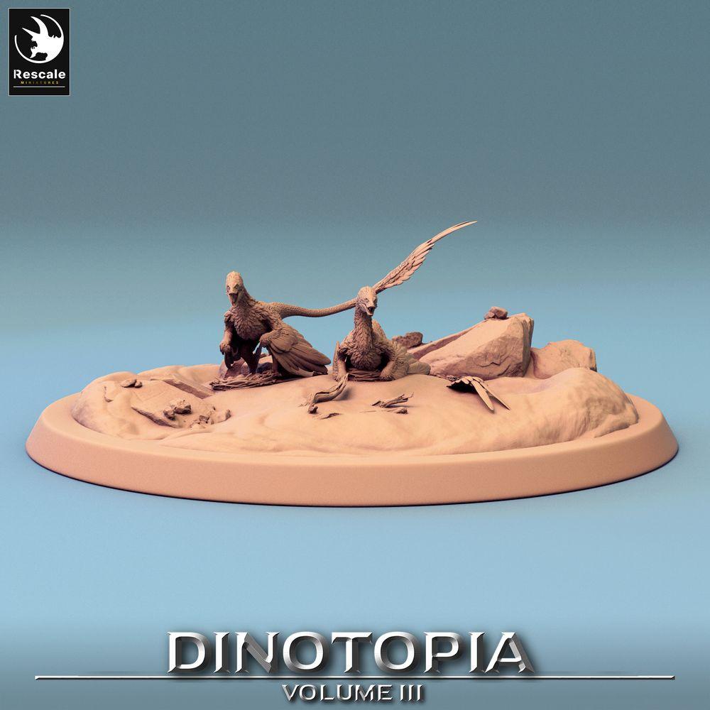 Foto del producto Tabletop 28mm Lord of the Print (LotP) 0: Miniatura de Tabletop: Nido de Microraptor, Raptoren de Plumas, Dúo de Raubsaurios, Cazador de Manada (24_06_A1)
