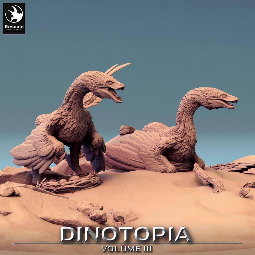 Foto del producto Tabletop 28mm Lord of the Print (LotP) 0: Miniatura de Tabletop: Nido de Microraptor, Raptoren de Plumas, Dúo de Raubsaurios, Cazadores de Manada (24_06_A1)