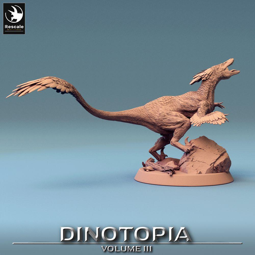 Foto del producto Tabletop 28mm Lord of the Print (LotP) 0: Miniatura de Tabletop: Raptor emplumado - Pyroraptor en roca, ave del terror, bestia terópoda (24_06_B2)