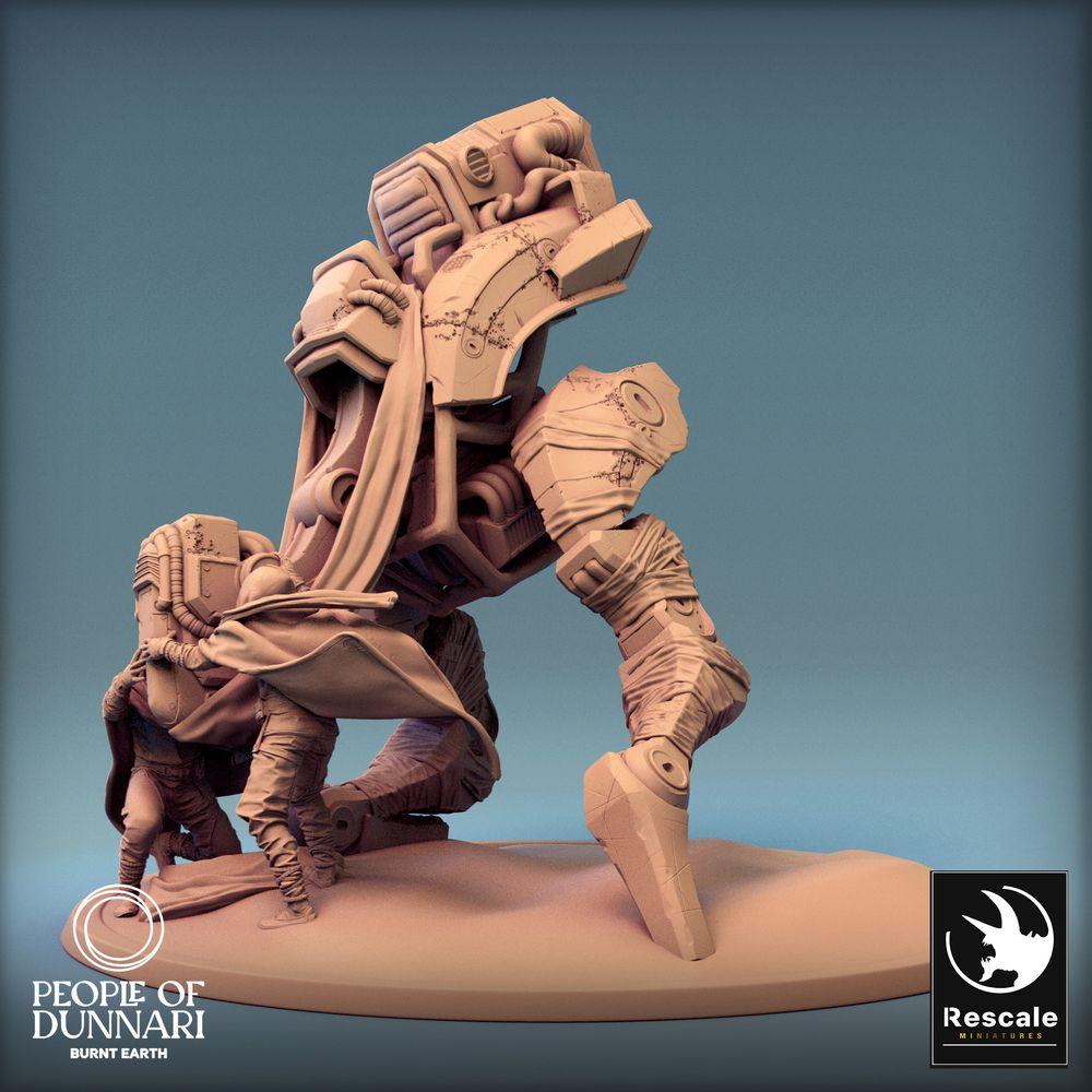 Foto del producto Tabletop 28mm Lord of the Print (LotP) 0: Miniatura de Tabletop: Mech Walker Sci‑Fi con mecánicos de Tech‑Kult - Equipo de mantenimiento de Warwalker, Recolector, Marcador de objetivo, Diorama (24_03_B1)