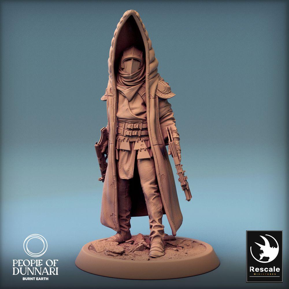 Foto del producto Tabletop 28mm Lord of the Print (LotP) 0: Figura de Sci‑Fi: Ranger del desierto postapocalíptico, Cazarrecompensas / Pistolero - Líder de tormenta de arena con pistola y carabina (24_03_H8)