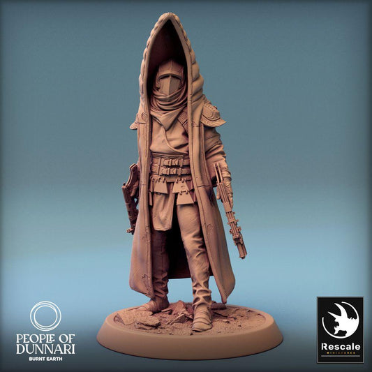 Produktfoto Tabletop 28mm Lord of the Print (LotP) 0: Sci‑Fi Figur: Postapokalyptischer Wüstenranger, Bounty Hunter / Gunslinger - Sandsturm-Anführer mit Pistole und Karabiner (24_03_H8)