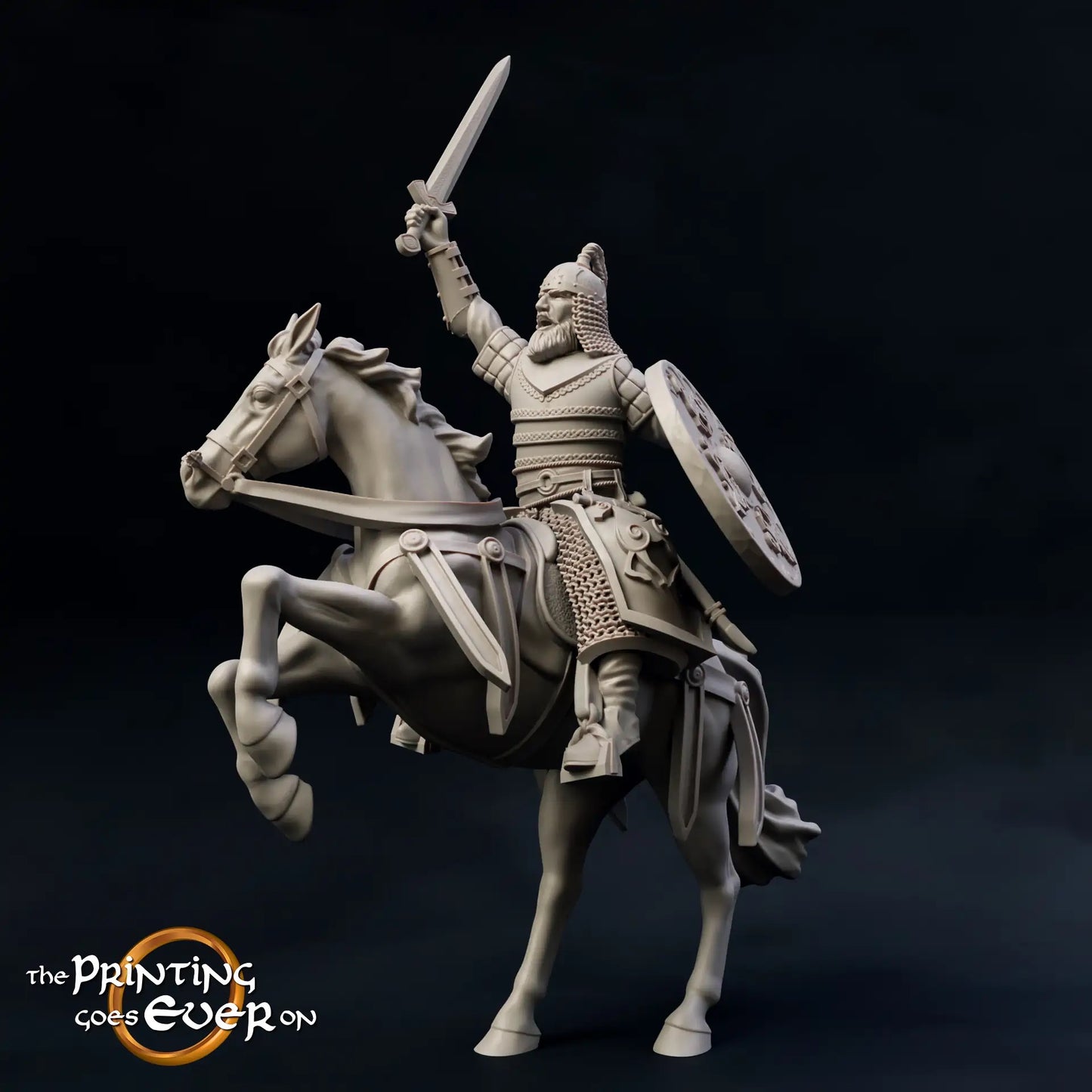 Foto del producto figura histórica medieval escala 75mm The Printing Goes Ever On (TPGEO) 0: Figuras medievales caballero guardia A jinete - modelos de 75mm - familia real
