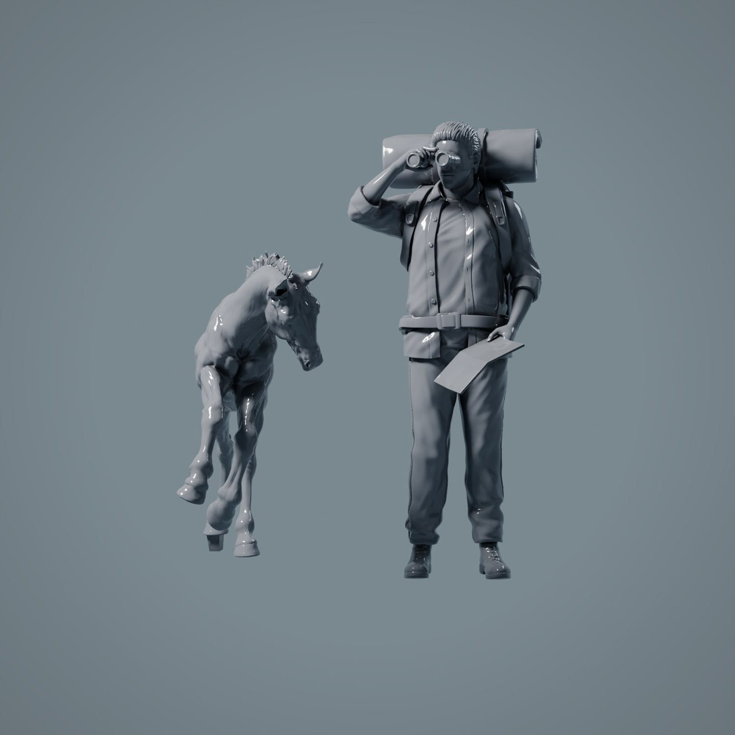Figura de animal de granja: 2 potros - caballo en pie y caballo acostado (a017)