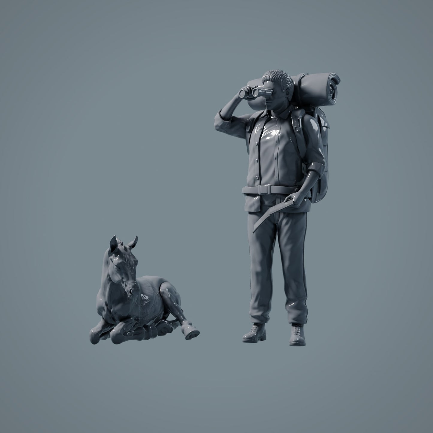 Figura de animal de granja: 2 potros - caballo en pie y caballo acostado (a017)