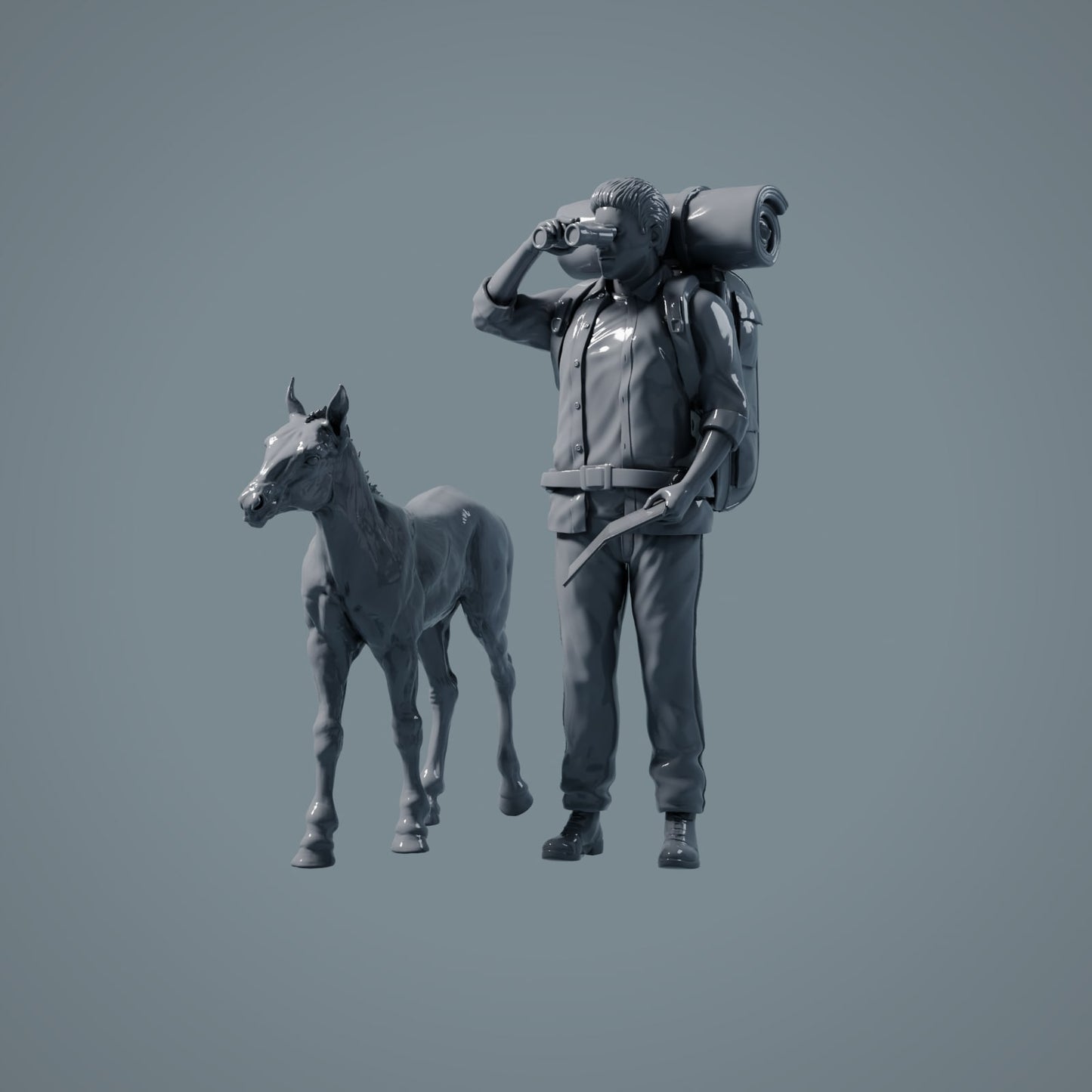 Figura de animal de granja: 2 potros - caballo de pie y caballo caminando (a016)