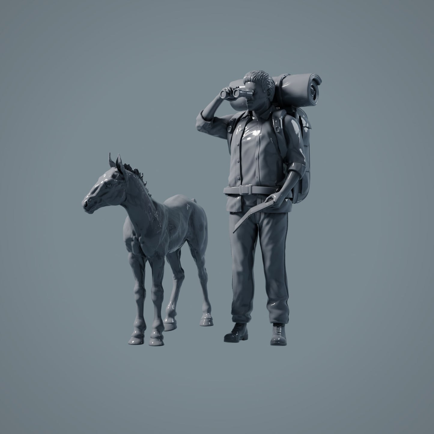 Figura de animal de granja: 2 potros - caballo de pie y caballo caminando (a016)