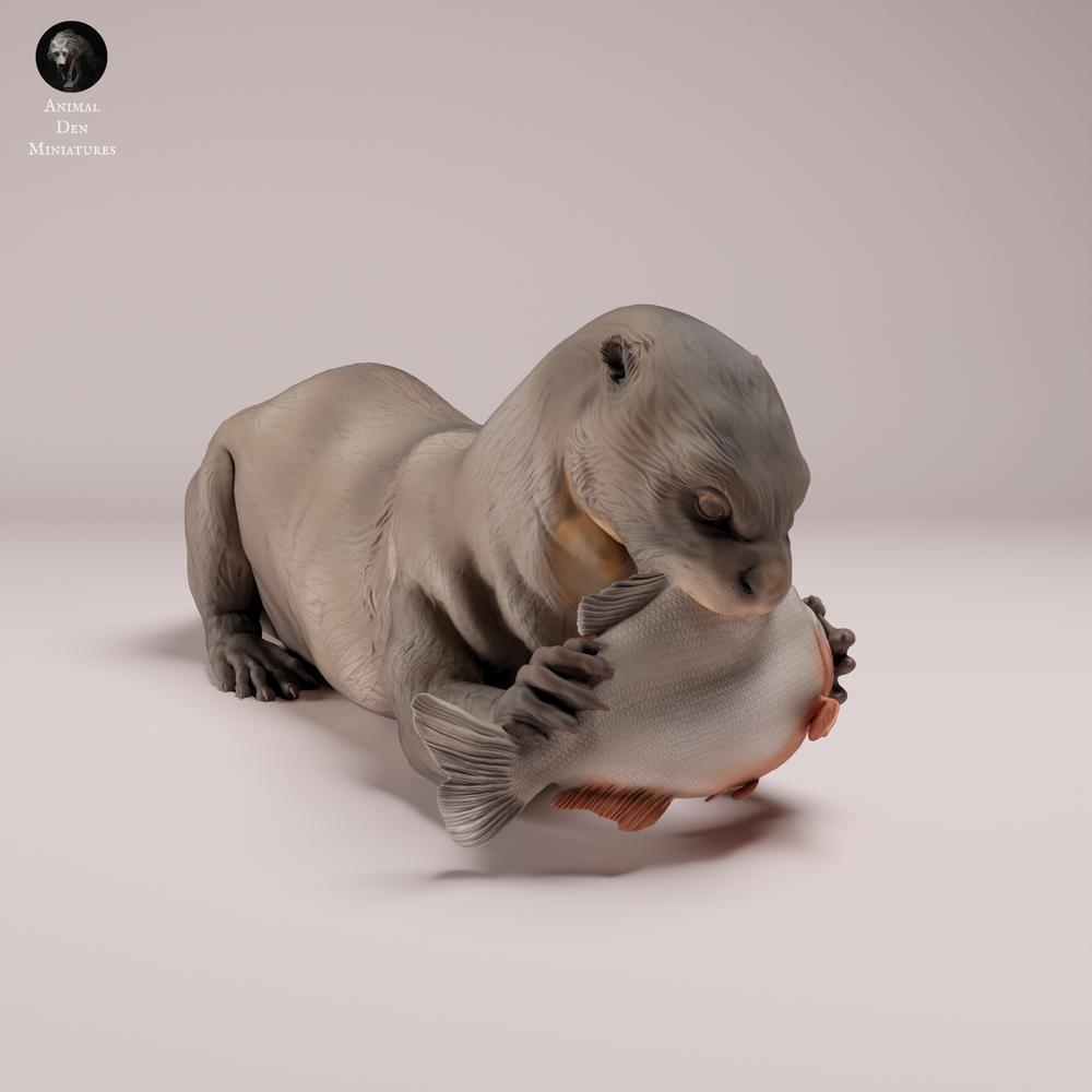 Foto de producto de figura animal Animal Den Miniatures 3: Figura de animal salvaje: nutria gigante - comiendo (26_08_03)