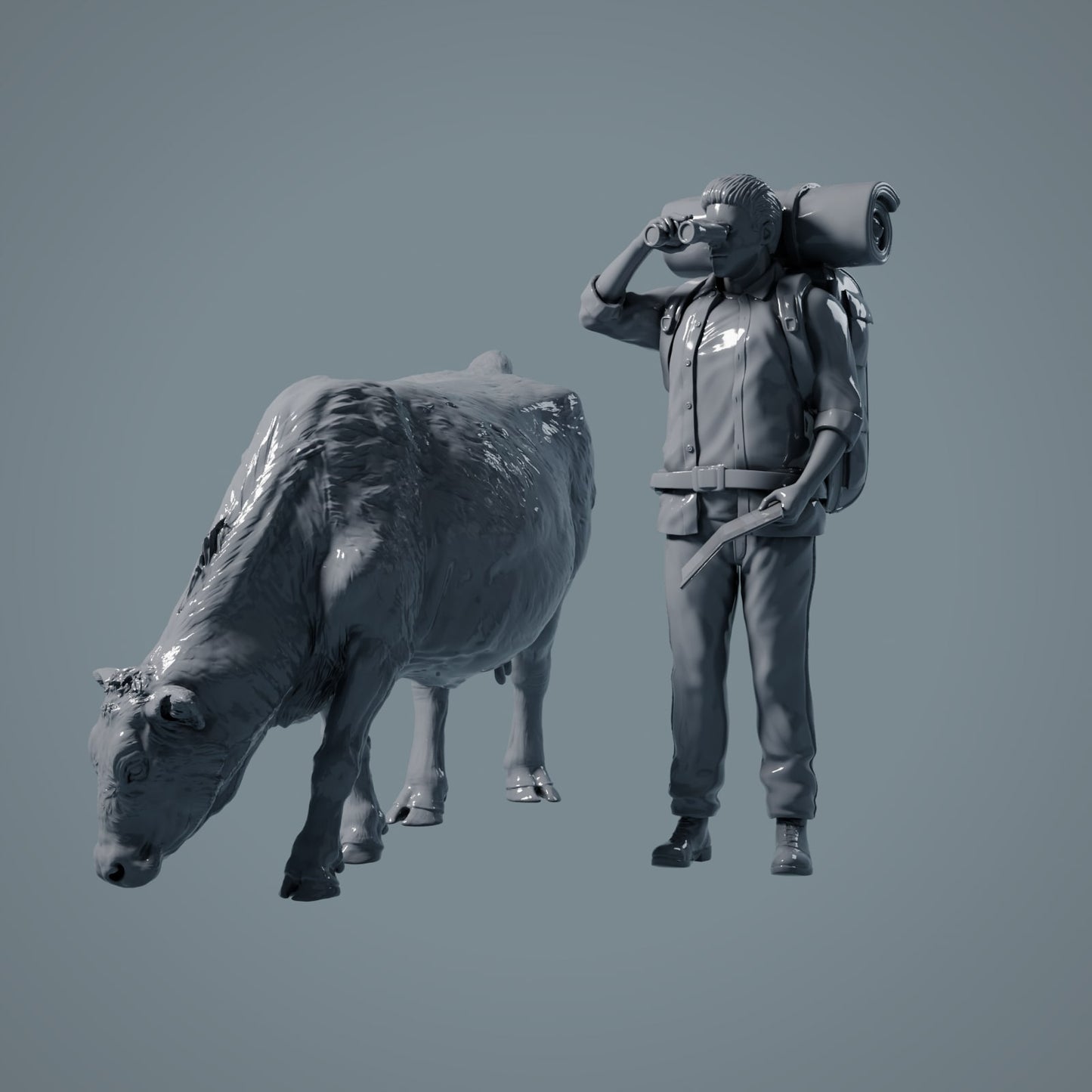 Figura de animal de granja: vaca pastando - Red Devon Cow (a028)