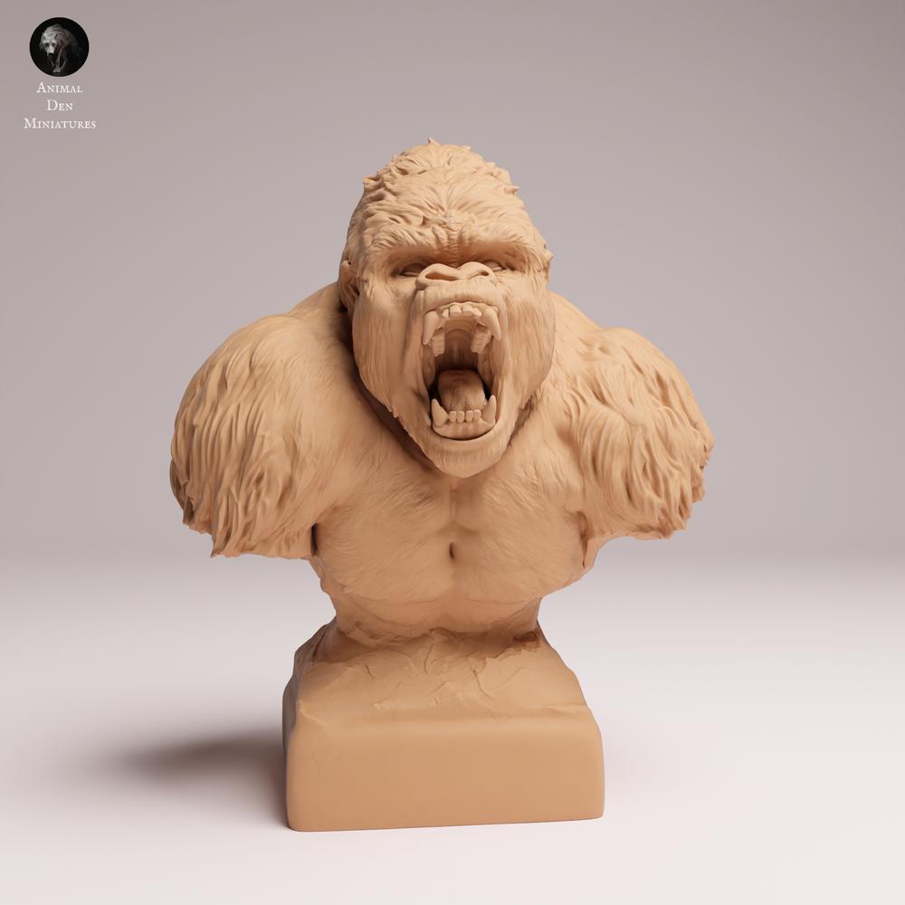 Foto de producto, figura de animal Animal Den Miniatures 2: figura de gorila: gorila oriental de llanura, espalda plateada agresivo como busto (25_07_19)