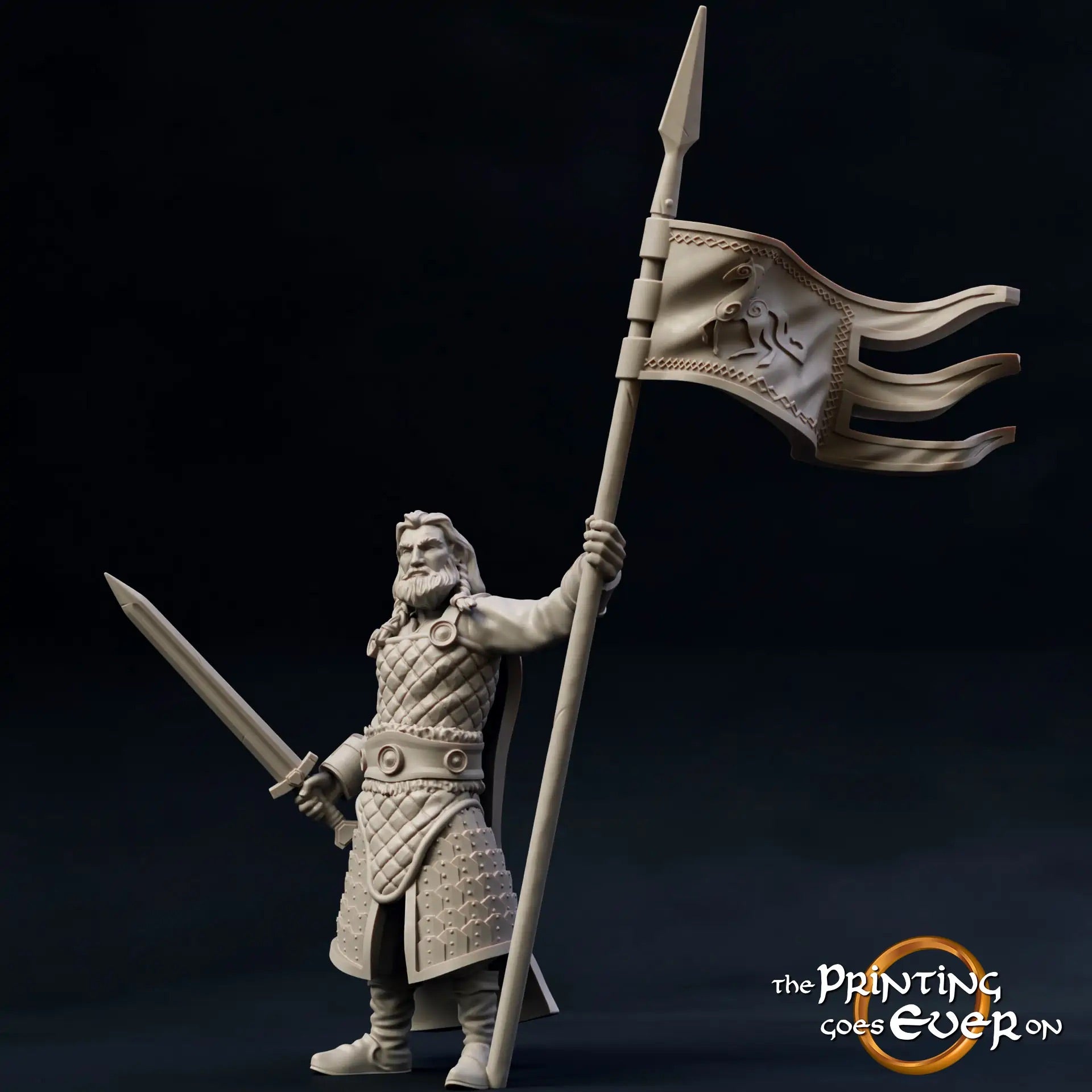 Foto del producto figura histórica medieval escala 75mm The Printing Goes Ever On (TPGEO) 0: Figuras medievales portador de estandarte - modelos de 75mm - familia real