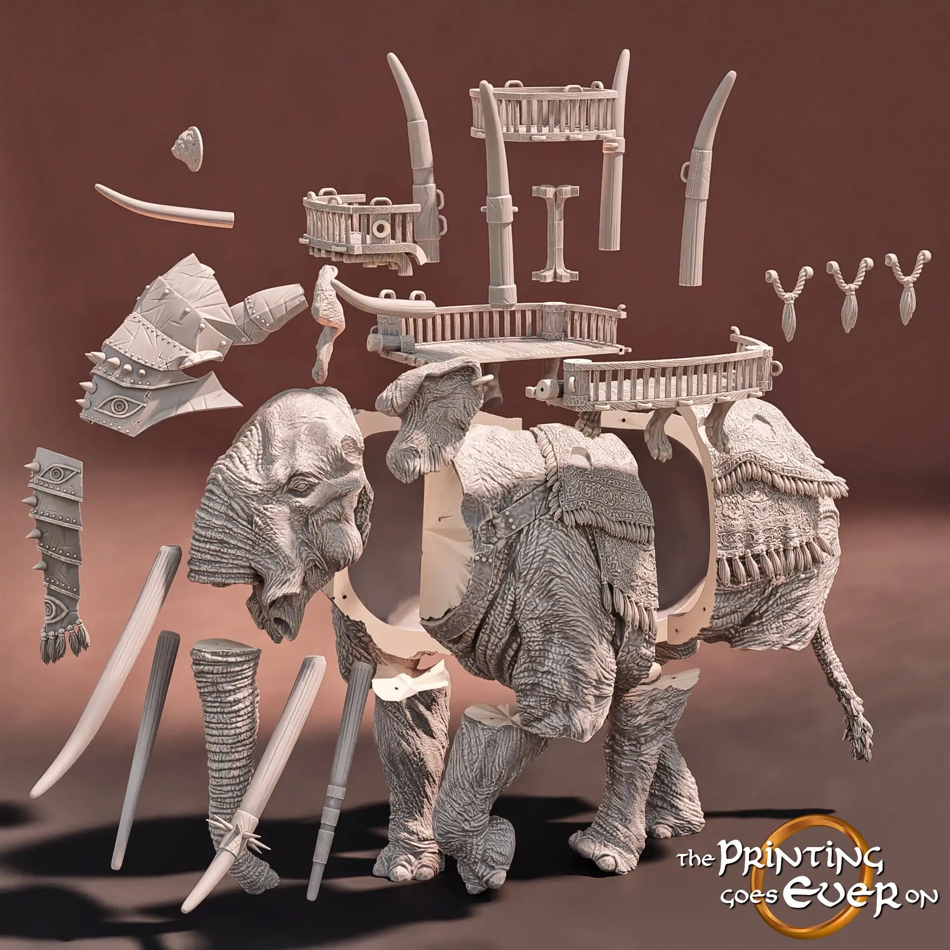 Foto del producto Tabletop 28mm The Printing Goes Ever On (TPGEO) 0: Elefante de guerra: Criatura monstruosa con howdah - Pueblo nómada del desierto, guerreros del sur