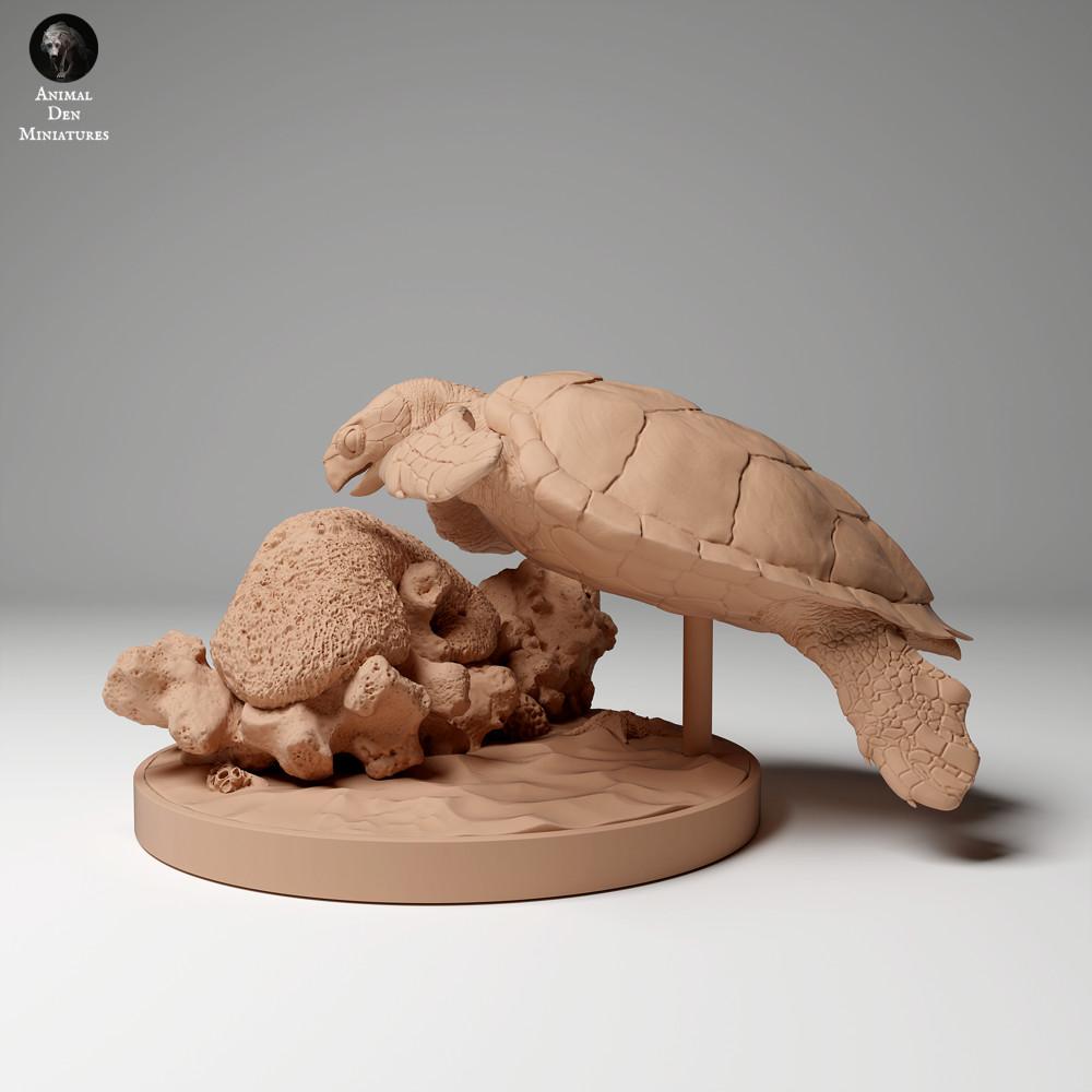 Foto de producto, figura de animal Animal Den Miniatures 0: Figura de animal marino: Tortuga carey real - comiendo (24_05_04)
