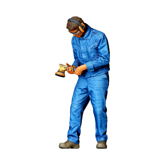 Stehende Figur: Karosseriemechaniker im Overall mit Hand-Elektrowerkzeug (Ref. Nr. 486) - farbige Einzelansicht