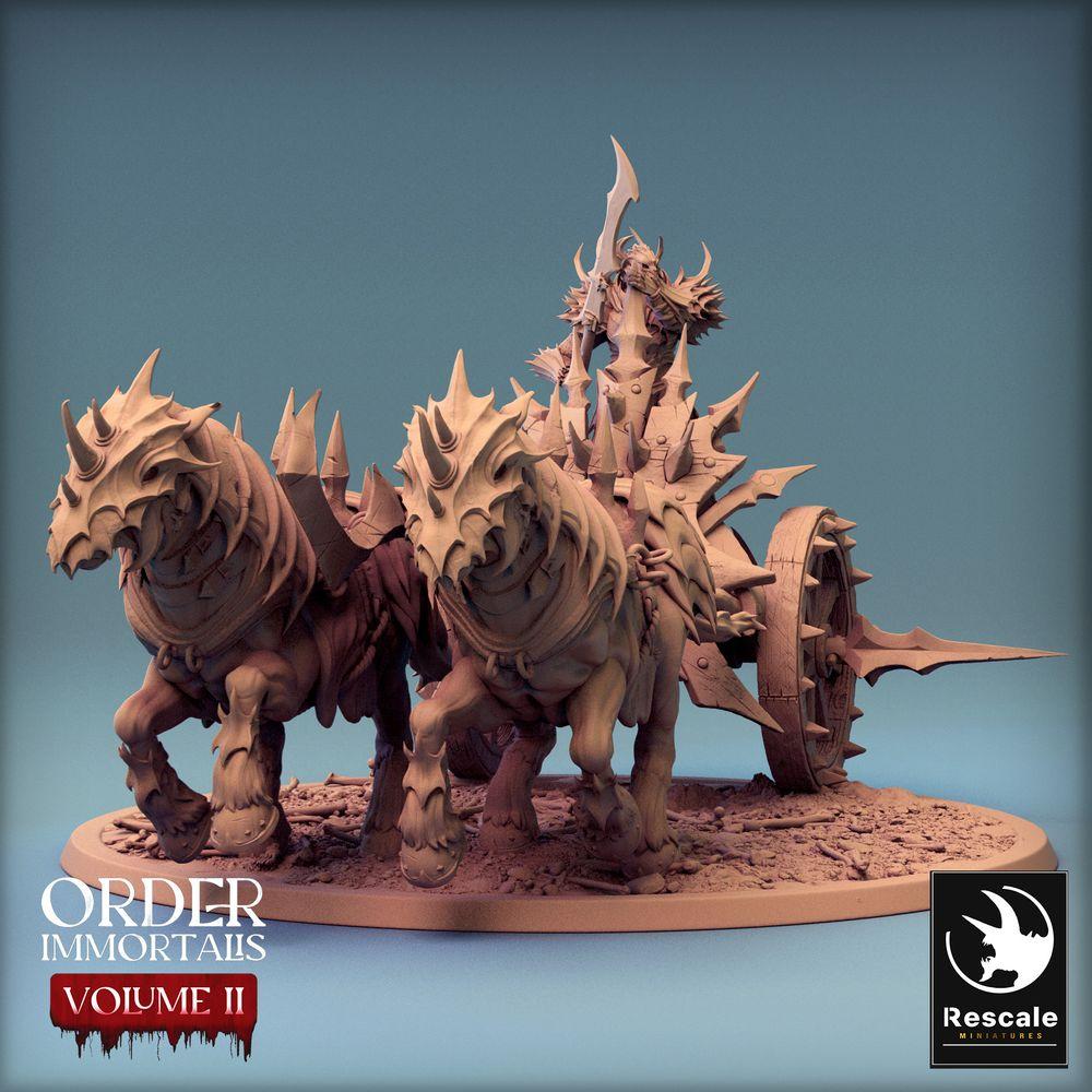 Foto del producto Tabletop 28mm Lord of the Print (LotP) 0: Miniatura de Tabletop: Señor de la Guerra Oscuro en Carro de Guerra, Príncipe Demonio y Guerrero de Guadaña, Carro de Wargaming con Bestias de Tiro (24_02_I)