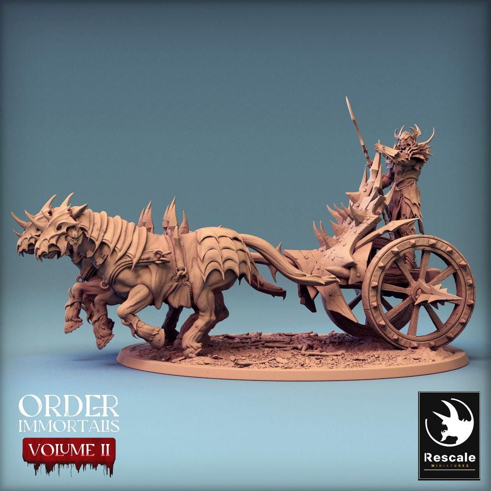 Foto del producto Tabletop 28mm Lord of the Print (LotP) 0: Miniatura de Tabletop: Señor de la Guerra Oscuro en Carro, Príncipe Demonio y Guerrero con Guadaña, Carro de Wargaming con Bestias de Tiro (24_02_I)