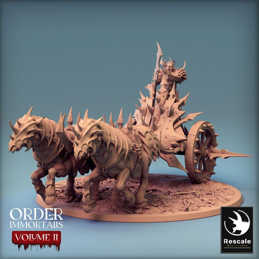 Foto del producto Tabletop 28mm Lord of the Print (LotP) 0: Miniatura de Tabletop: Señor de la Guerra Oscuro en Carro de Guerra, Príncipe Demonio y Guerrero con Guadaña, Carro de Wargaming con Bestias de Tiro (24_02_I)