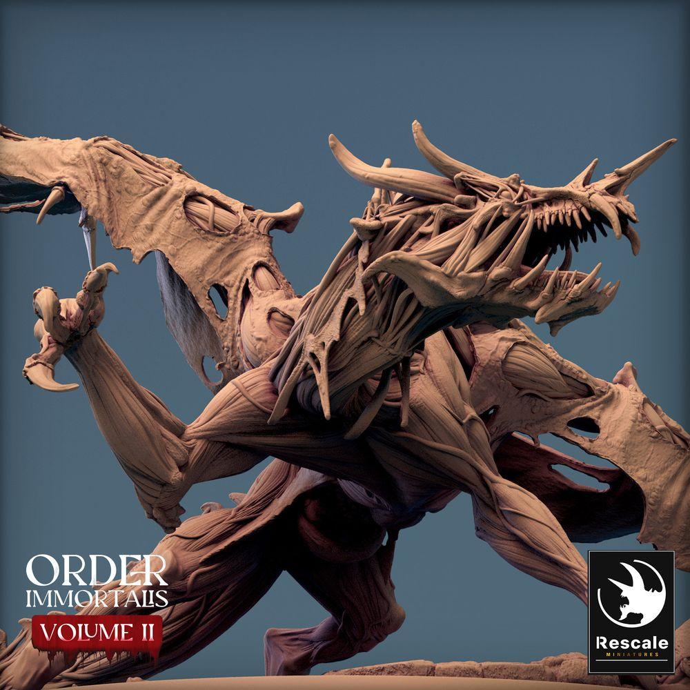 Foto del producto Tabletop 28mm Lord of the Print (LotP) 0: Miniatura de Tabletop: Cría demoníaca de dragón - Dragón Immortalis, bestia infernal con cola en forma de hoz en pose de ataque (24_02_D1)