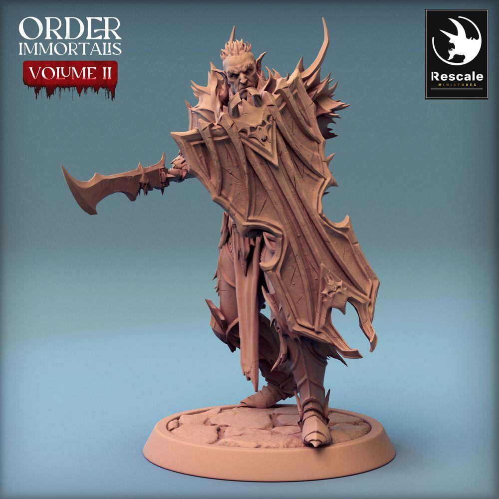 Foto del producto Tabletop 28mm Lord of the Print (LotP) 0: Miniatura de Tabletop: Caballero Oscuro con escudo de torre y sable curvo - Caballero de la Muerte, Señor Vampiro, Caballero Oscuro, Draven Evernight (24_02_G2)
