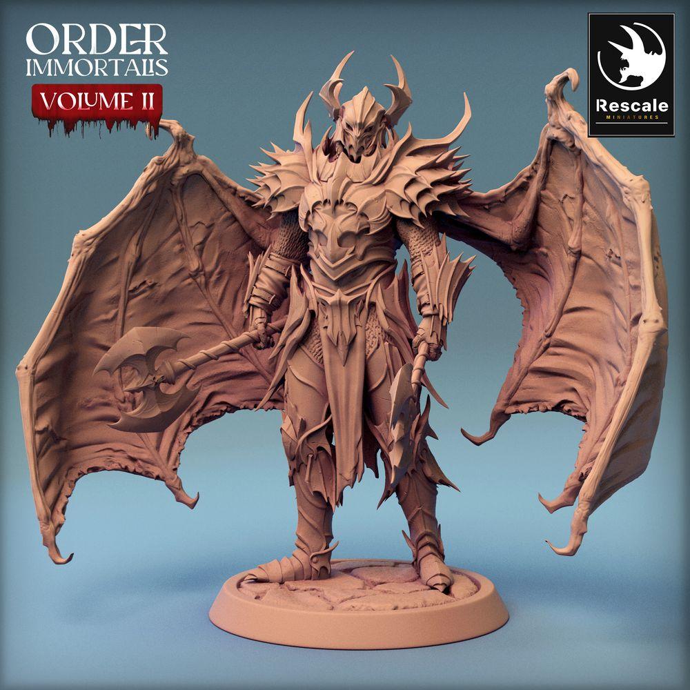 Foto del producto Tabletop 28mm Lord of the Print (LotP) 0: Miniatura de Tabletop: Señor demonio alado con hacha doble - Paladín oscuro, Señor del Caos, Jefe (24_02_G4)