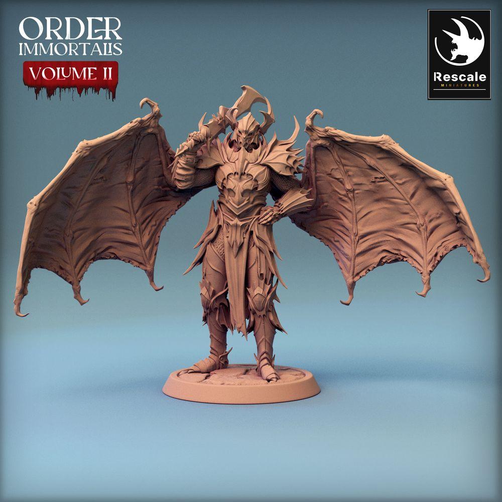Foto del producto Tabletop 28mm Lord of the Print (LotP) 0: Miniatura de Tabletop: Señor Demonio, Señor de Guerra Alado, Paladín Oscuro con Hacha - Guardia Draven Evernight (24_02_G5)