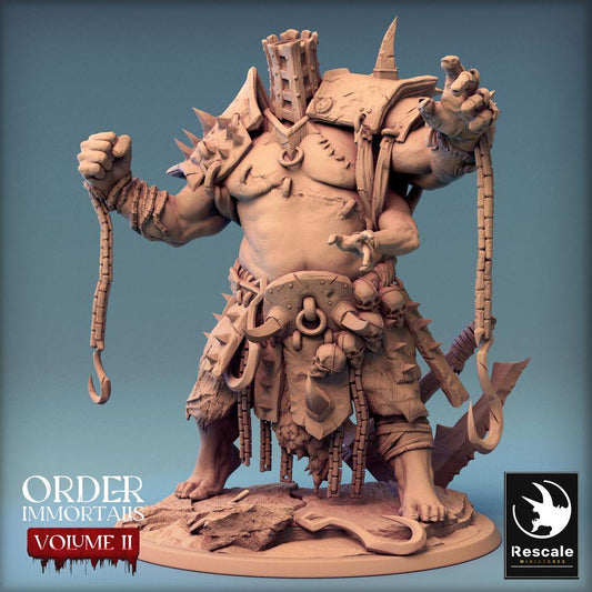 Produktfoto Tabletop 28mm Lord of the Print (LotP) 0: Tabletop Miniatur: Oger‑Kerkermeister mit Kettenhaken, Henker und Barbaren‑Warlord - Eradicus Fist (24_02_F2)