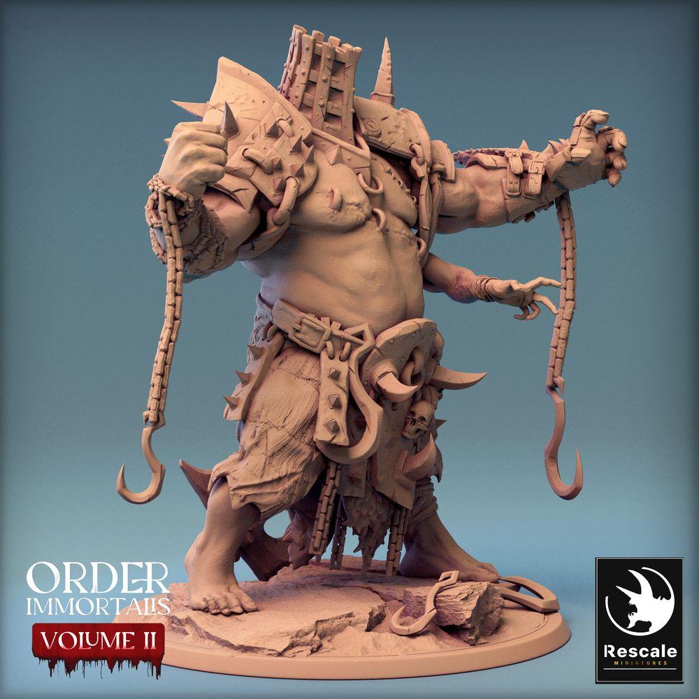 Produktfoto Tabletop 28mm Lord of the Print (LotP) 0: Tabletop Miniatur: Oger‑Kerkermeister mit Kettenhaken, Henker und Barbaren‑Warlord - Eradicus Fist (24_02_F2)