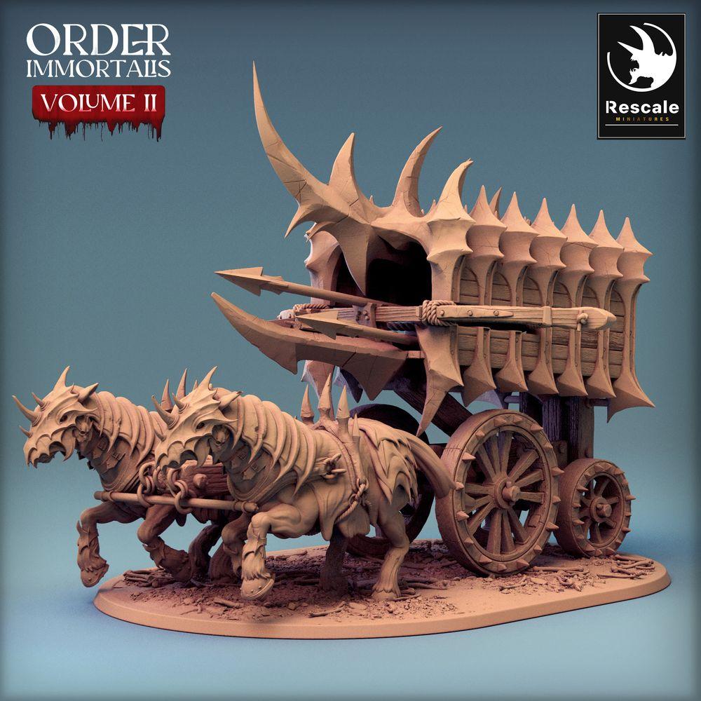 Produktfoto Tabletop 28mm Lord of the Print (LotP) 0: Tabletop Miniatur: Bestiengezogener Dämonen-Streitwagen mit Balliste, Kriegs- und Belagerungsmaschine, Käfigwagen - Scorpio Run (24_02_B1)