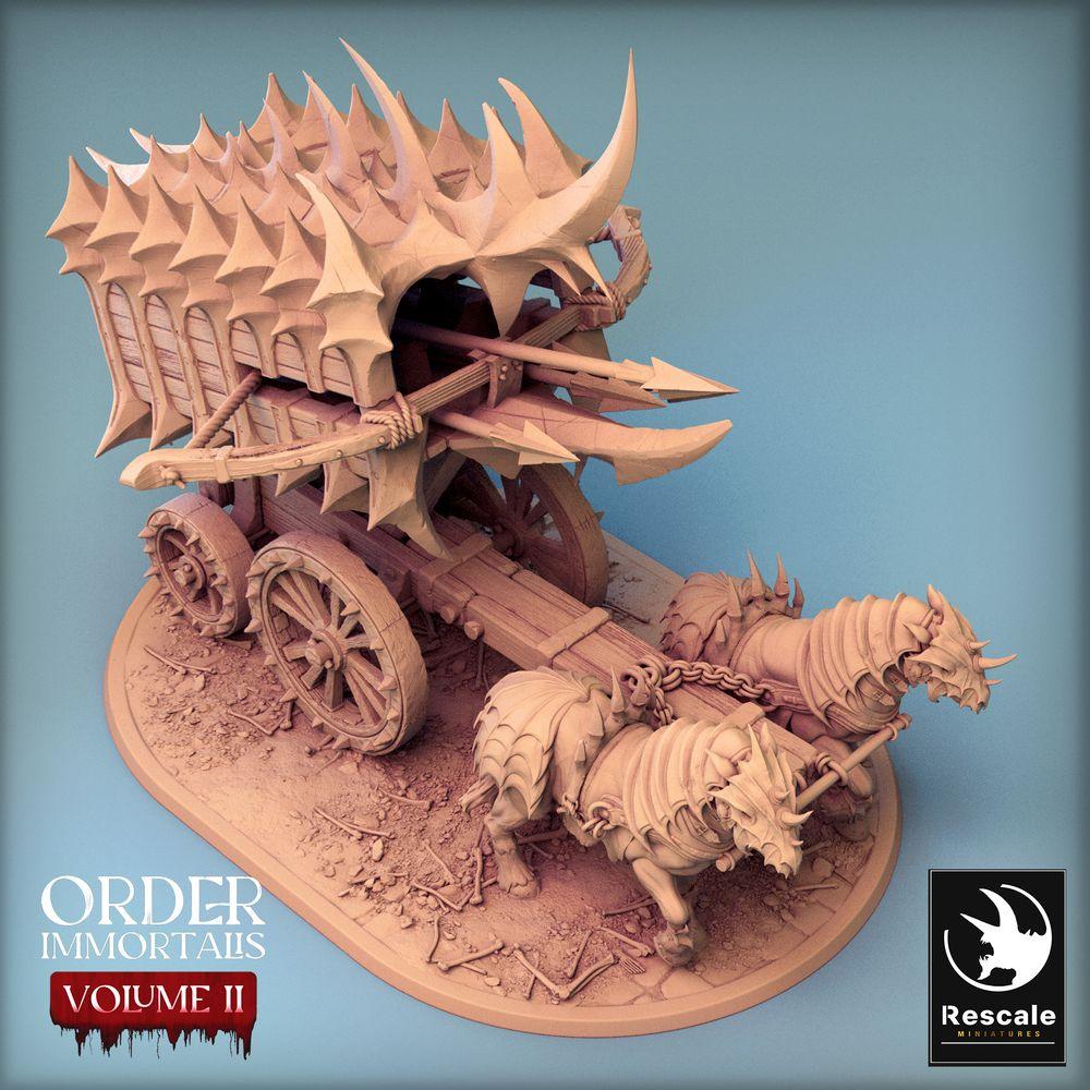 Produktfoto Tabletop 28mm Lord of the Print (LotP) 0: Tabletop Miniatur: Dämonischer Streitwagen Scorpio Chariot - bestiengezogener Kriegswagen mit Harpunen-Ballista, Stachelwagen (24_02_B2)