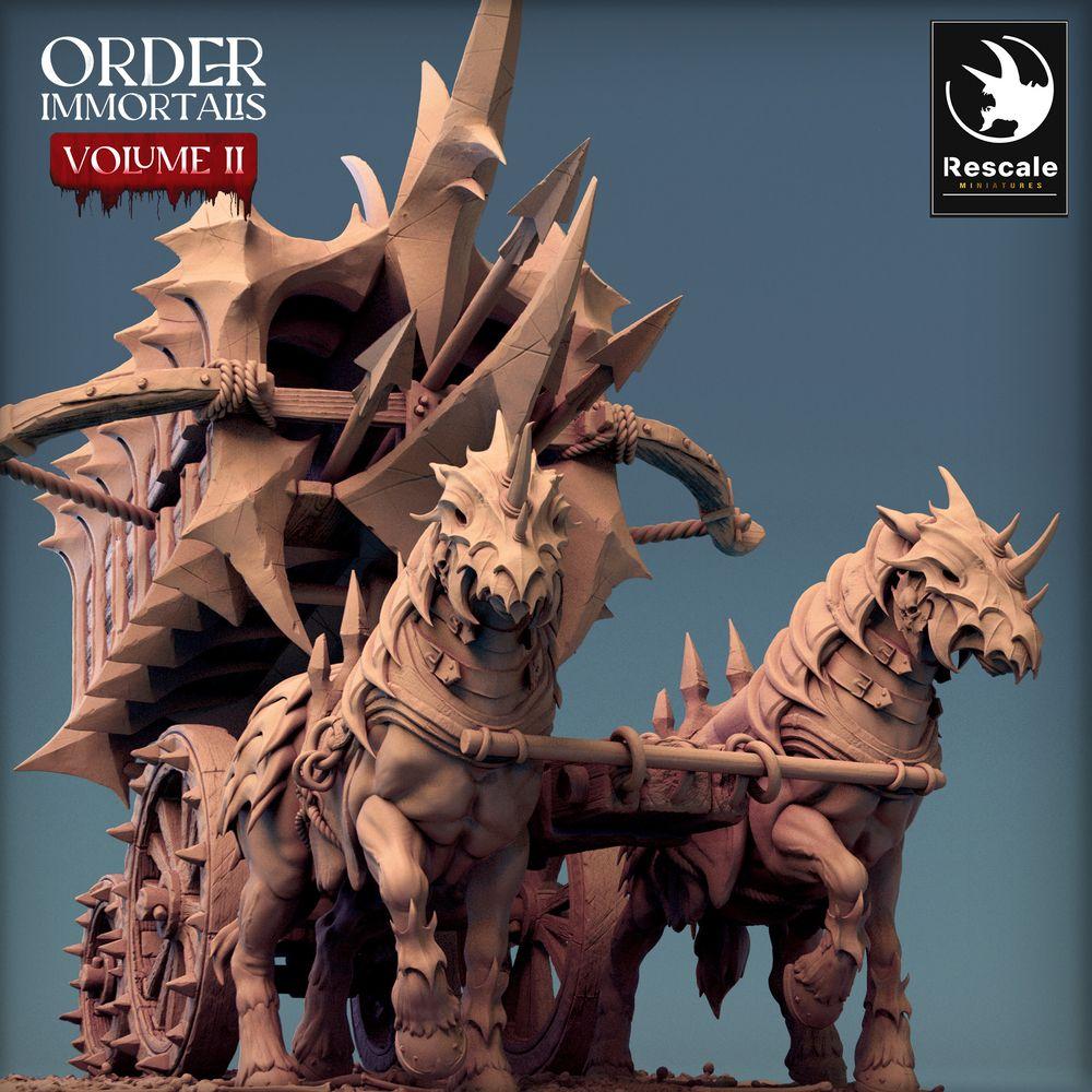 Produktfoto Tabletop 28mm Lord of the Print (LotP) 0: Tabletop Miniatur: Dämonischer Streitwagen Scorpio Chariot - bestiengezogener Kriegswagen mit Harpunen-Ballista, Stachelwagen (24_02_B2)