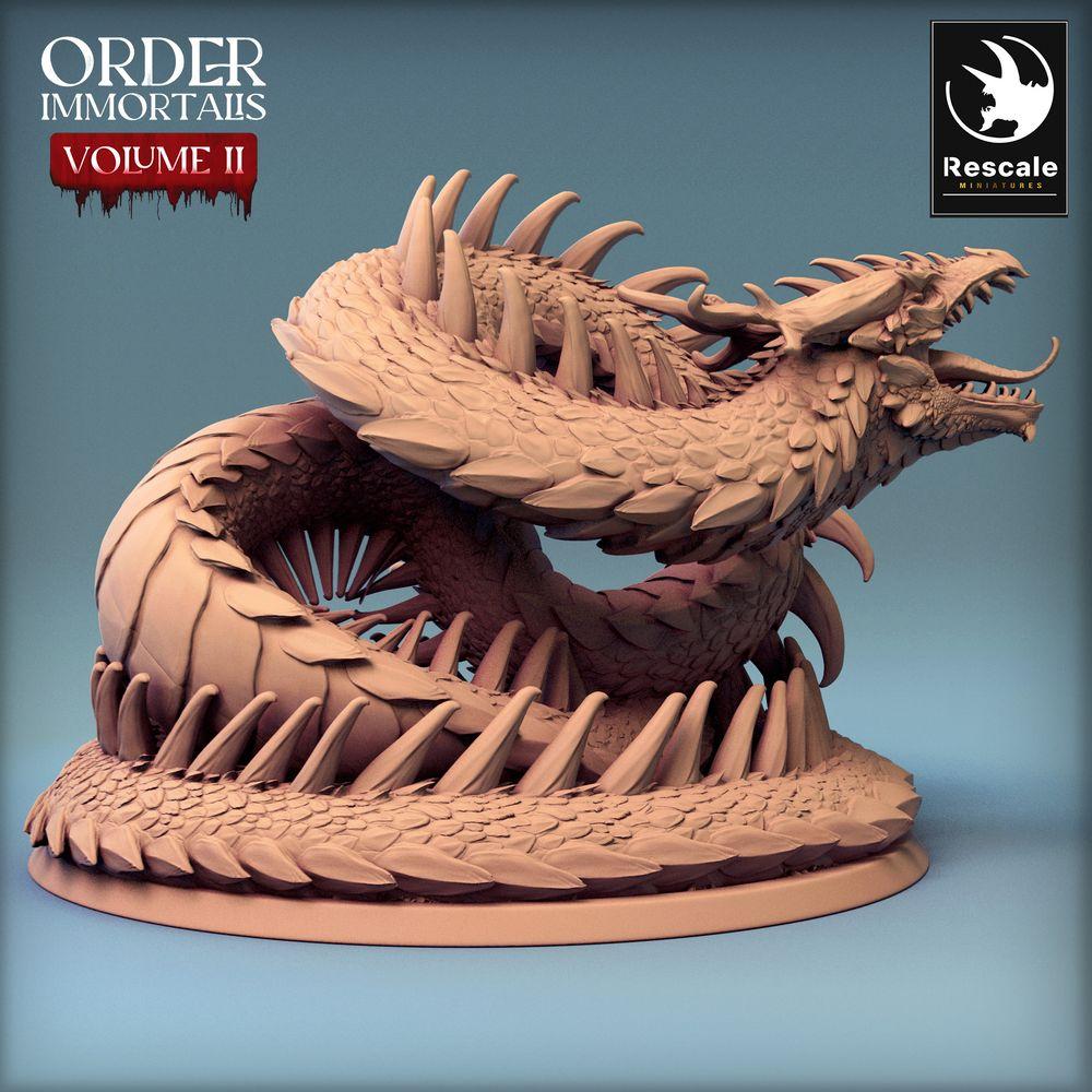 Foto del producto Tabletop 28mm Lord of the Print (LotP) 0: Miniatura de Tabletop: Dragón Serpiente Lindwurm, Jefe Wyrm, serpiente gigante enrollada (24_02_E1)