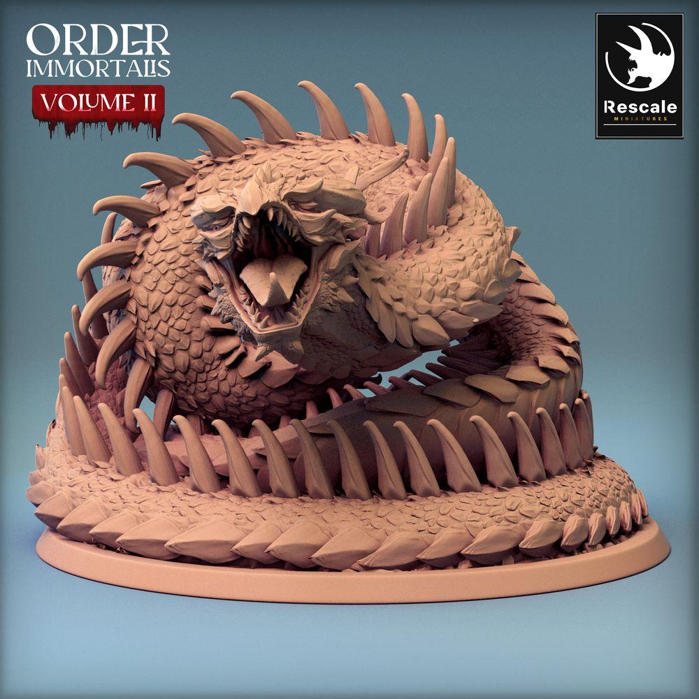 Foto del producto Tabletop 28mm Lord of the Print (LotP) 0: Miniatura de Tabletop: Gigante Gusano de Arena / Gusano de Cueva - bestia serpiente armada de espinas, Gusano del Abismo (Wyrm), monstruo jefe (24_02_E3)
