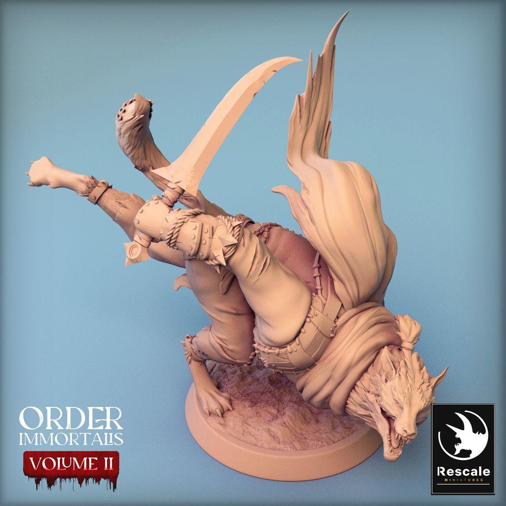 Produktfoto Tabletop 28mm Lord of the Print (LotP) 0: Tabletop Miniatur: Werwolf Krieger mit Krummschwert, Wolfsmensch Barbar, Werewolf Warrior (24_02_C1)