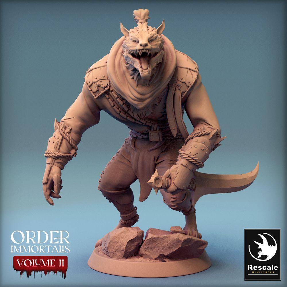 Foto del producto Tabletop 28mm Lord of the Print (LotP) 0: Miniatura de Tabletop: Lobo-Ratero con cimitarra, Bárbaro Hombre-Animal, Asesino Chacal, Líder de Combate (24_02_C10)