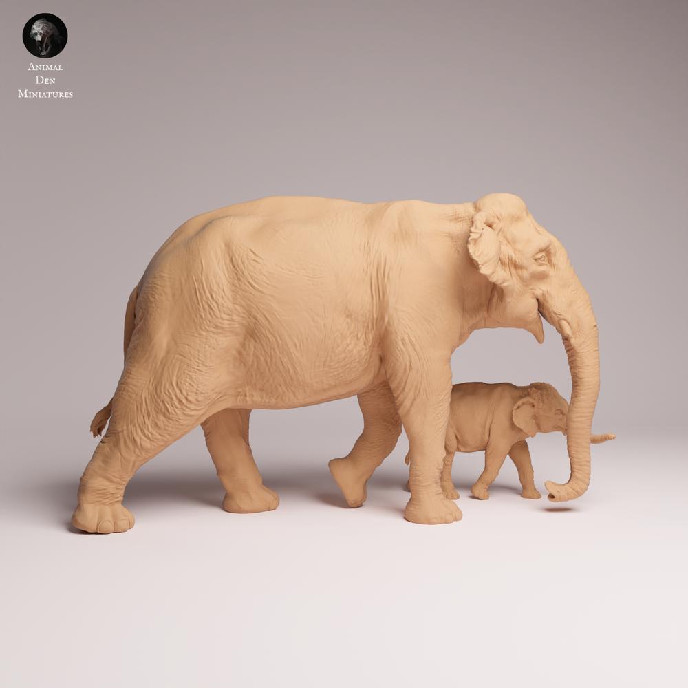 Produktfoto Tabletop 28mm Lord of the Print (LotP) 0: Wildtier Tierfigur: Indischer Elefant - Elefantenkuh mit Kalb (26_03_09)