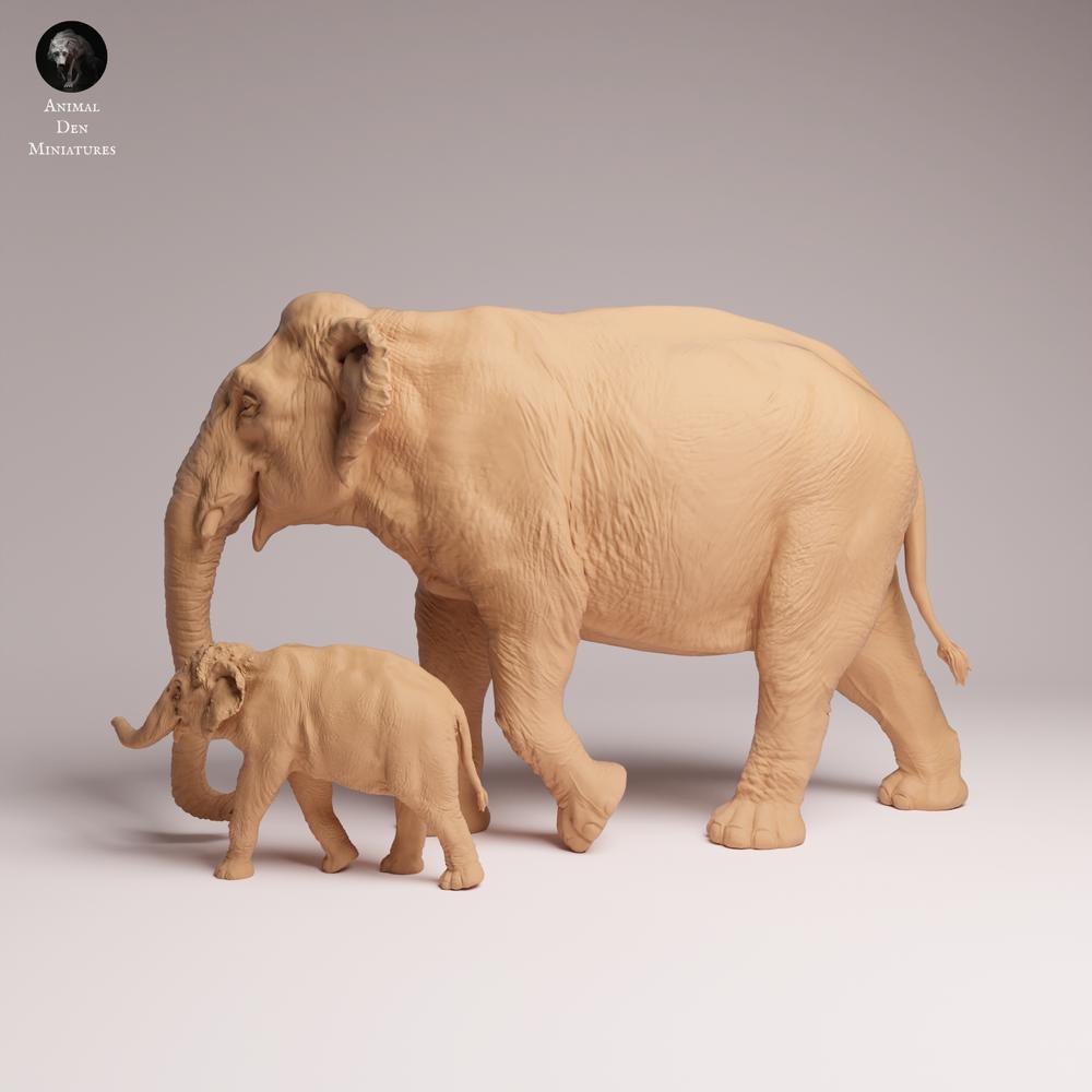 Produktfoto Tabletop 28mm Lord of the Print (LotP) 1: Wildtier Tierfigur: Indischer Elefant - Elefantenkuh mit Kalb (26_03_09)