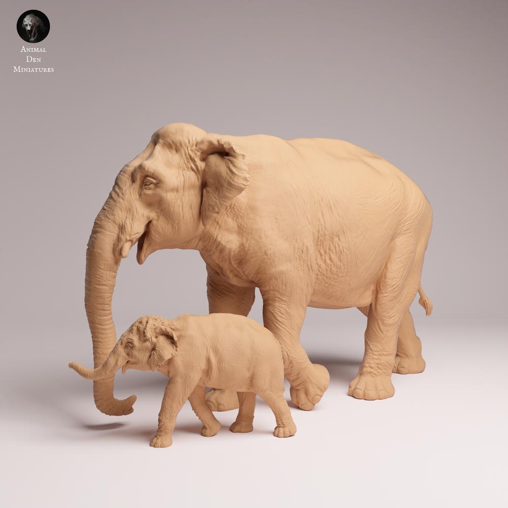 Produktfoto Tabletop 28mm Lord of the Print (LotP) 2: Wildtier Tierfigur: Indischer Elefant - Elefantenkuh mit Kalb (26_03_09)
